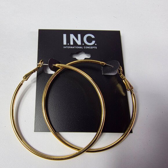 INC 70 mm gold Tone Hoop Earrings for Peirced Ears - Picture 6 of 6